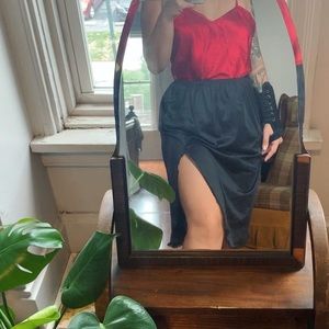 Black Silk Side Slit Midi Skirt